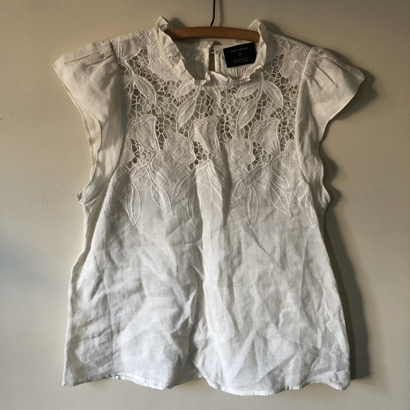 Ulla Johnson Top Ivory Short Sleeve Lace Linen 4 - Picture 4 of 11